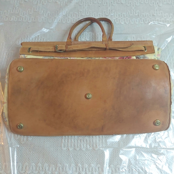 Vintage 80's Ralph Lauren Floral Carpet Tapestry Leather Satchel- Travel Bag! - Picture 11 of 16